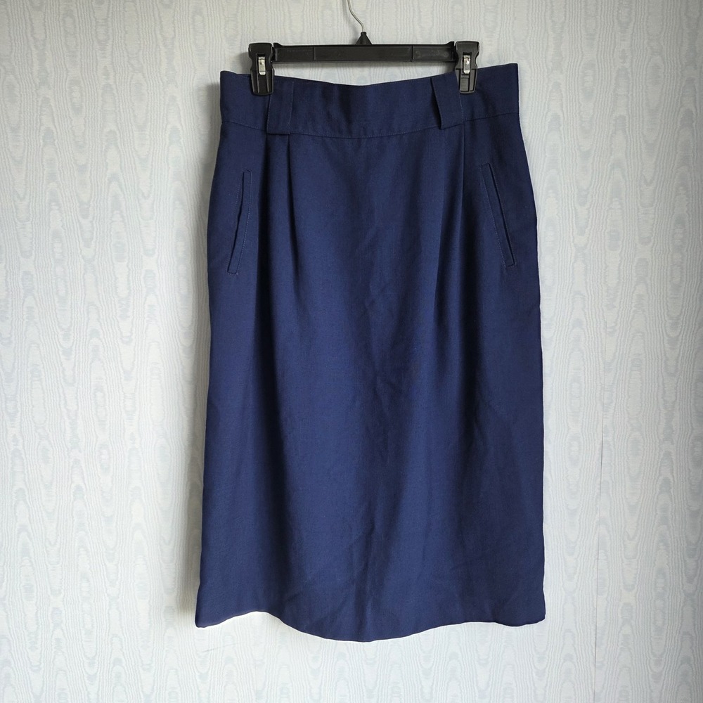 Vintage‎ Christy Girl 31" Waist Pleated Pencil Midi Skirt Academia Retro Navy